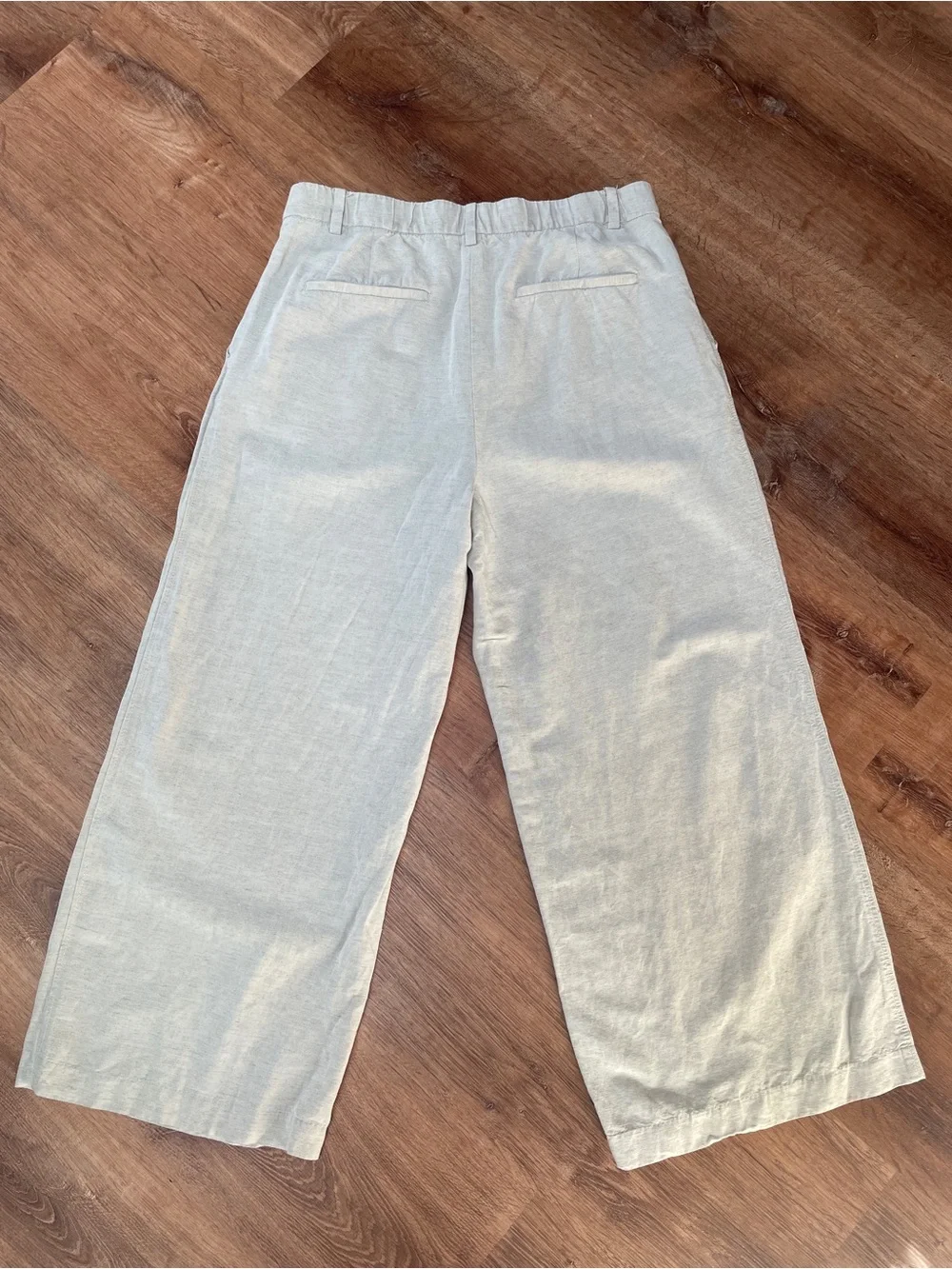 H&M Womens Linen Blend Wide Leg Trousers Pants Size 12 Beige Neutral Minimalist